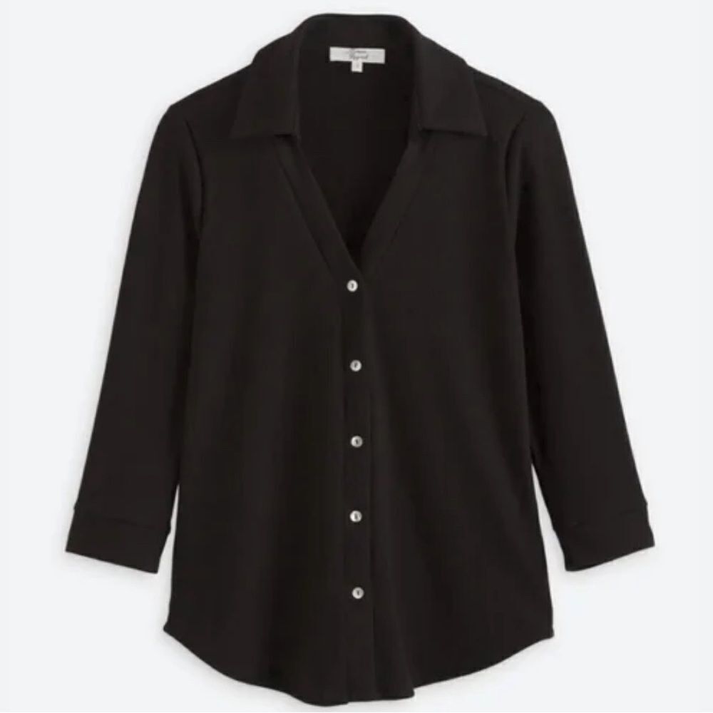 NWT Beacon Apparel Black Top with mother of pearl buttons Large
